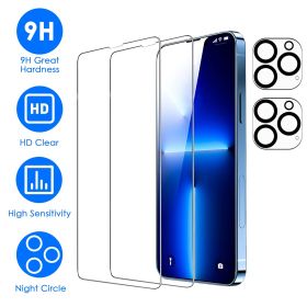 2Pcs HD Clear Screen Protectors 2Pcs Camera Len Protectors Tempered Glass Film Full Coverage Screen Protector Set (Compatible IOS Phone Series: 13Max)