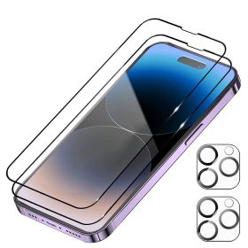 2Pcs HD Clear Screen Protectors 2Pcs Camera Len Protectors Tempered Glass Film Full Coverage Screen Protector Set (Compatible IOS Phone Series: 14Plus)