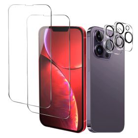 2Pcs HD Clear Screen Protectors 2Pcs Camera Len Protectors Tempered Glass Film Full Coverage Screen Protector Set (Compatible IOS Phone Series: 14)